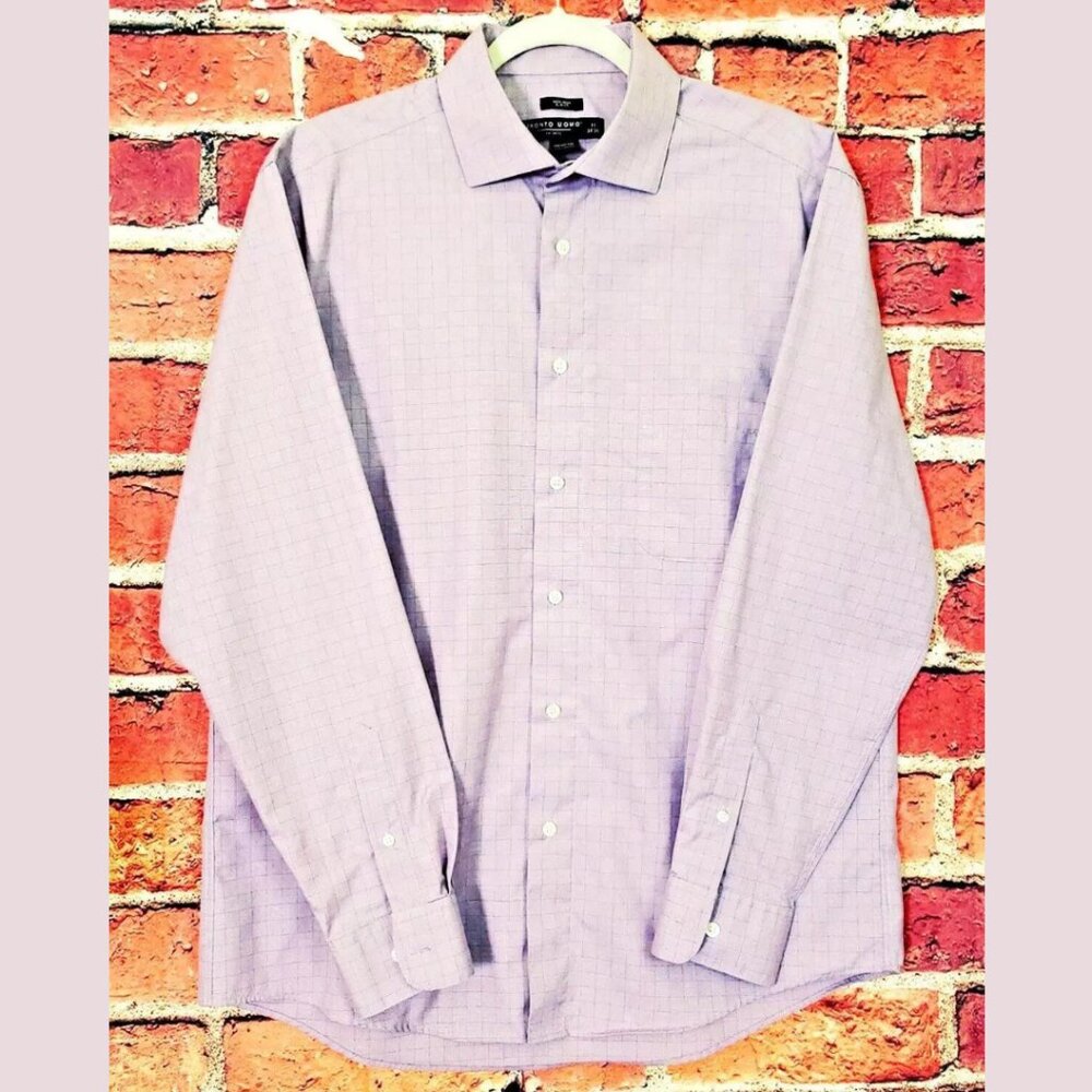 Pronto Uomo Mens Non Iron Slim Fit Cotton Dress Shirt Woven Plaid Check 17 34/35